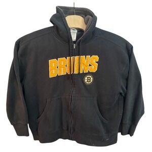 NHL Boston Bruins Zip Up Hoodie Black Faux Fur Sherpa Lined Mens 2XL Heavyweight